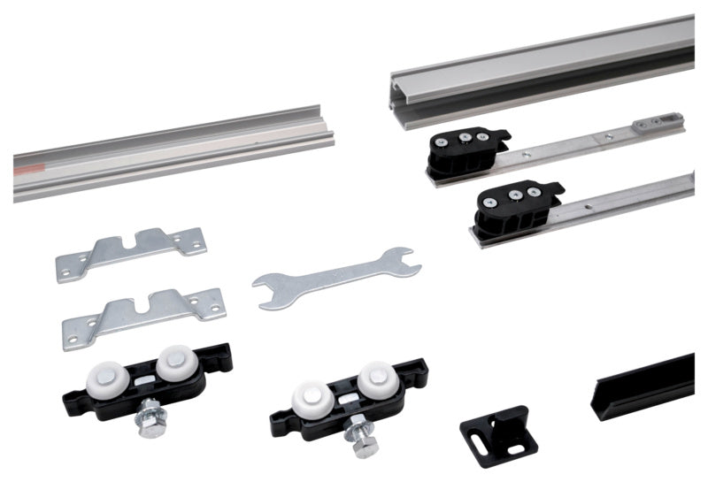 Schiebetürbeschlag für Zimmertüren in Hochglanzschwarz mit robustem, modernem Design.