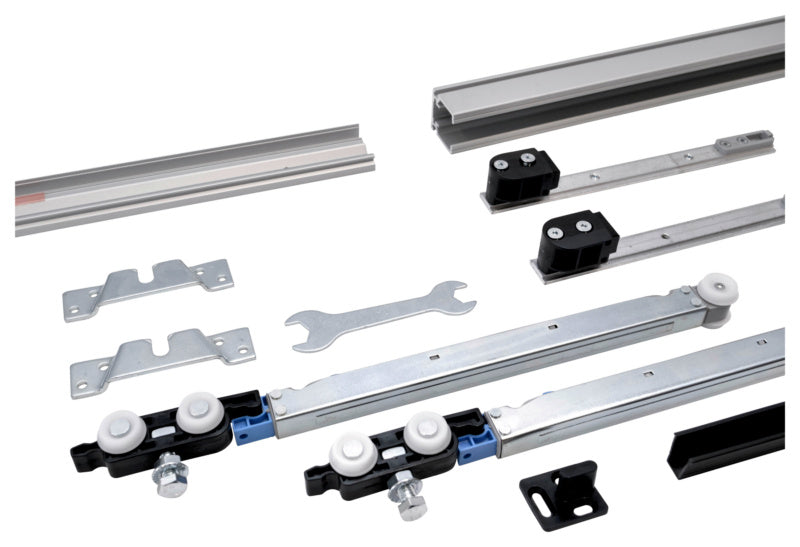 Schiebetürbeschlag in Hochglanzschwarz für Zimmertüren mit einfacher Montage und robustem Design.