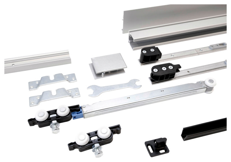 Schiebetürbeschlag für Zimmertüren in robustem, korrosionsbeständigem Design.