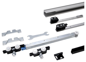 Schiebetürbeschlag in elegantem Design, geeignet für Einzel- und Doppeltüren.