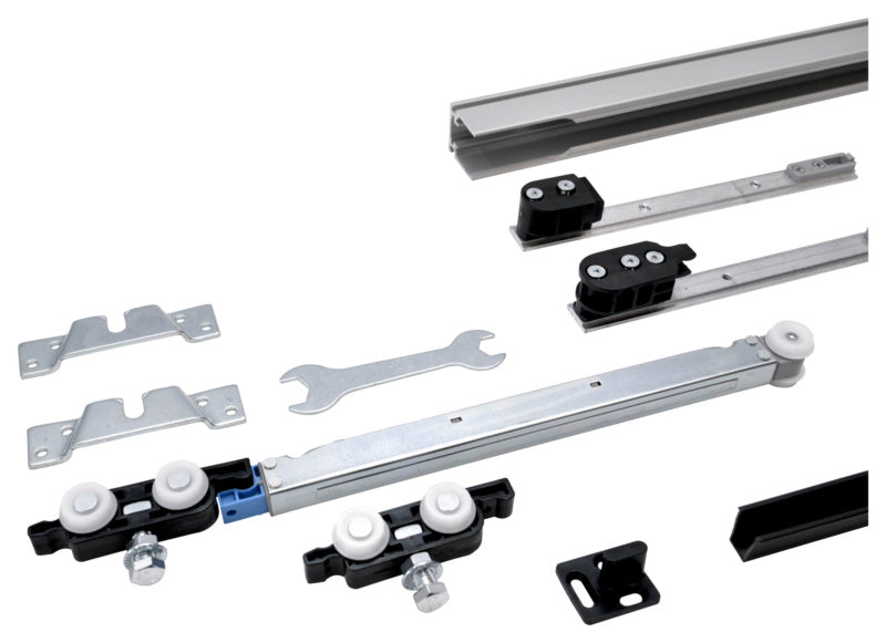 Schiebetürbeschlag in elegantem Design, geeignet für Einzel- und Doppeltüren.