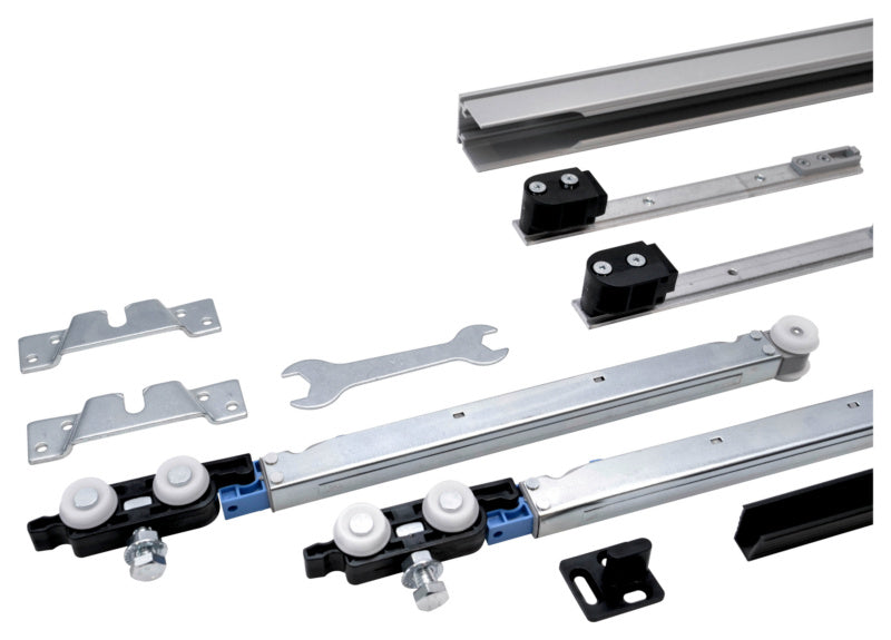 Schiebetürbeschlag in elegantem Design, geeignet für Einzel- und Doppeltüren.