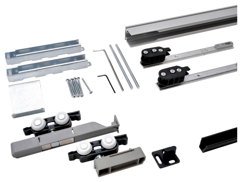 Schiebetürbeschlag für Zimmertüren mit robustem Metallgehäuse und geräuscharmer Funktion.