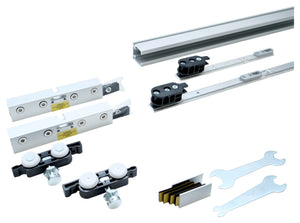 Moderner Schiebetürbeschlag für Zimmertüren, robust, belastbar bis 120 kg, mit Laufrollen.