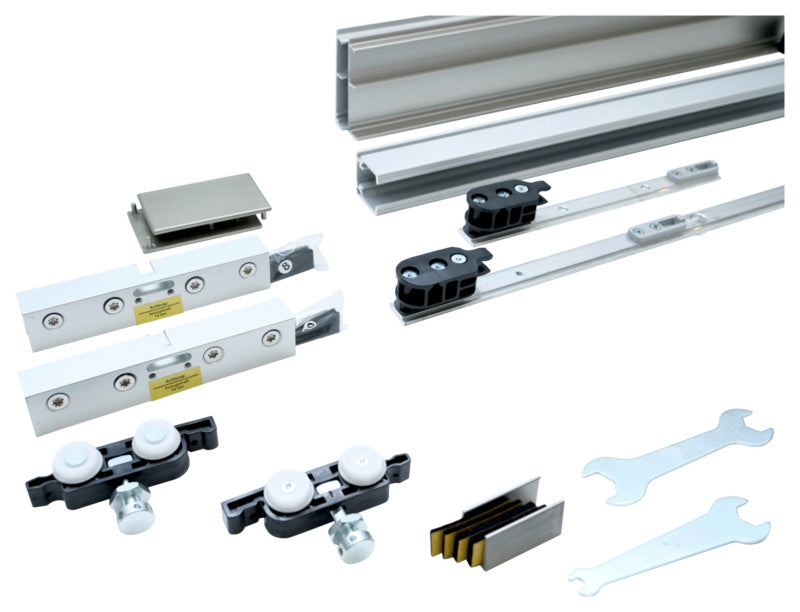 Schiebetürbeschlag mit robustem Design, geeignet für Zimmertüren und platzsparende Anwendungen.