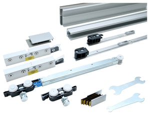 Schiebetürbeschlag für Zimmertüren aus Metall mit Montageset und modernem Design.