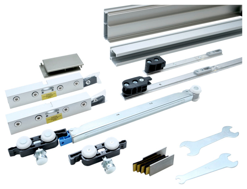 Schiebetürbeschlag für Zimmertüren mit robustem Metall und modernem Design in Schwarz.