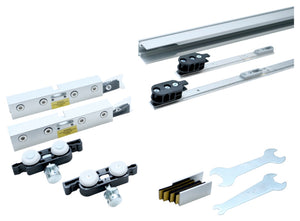 Robuster Schiebetürbeschlag für Zimmertüren mit geräuscharmer Laufmechanik und modernem Design.