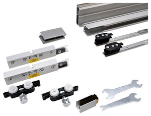 Moderner Schiebetürbeschlag für Zimmertüren mit robustem Metall und geräuschlosem Laufmechanismus.