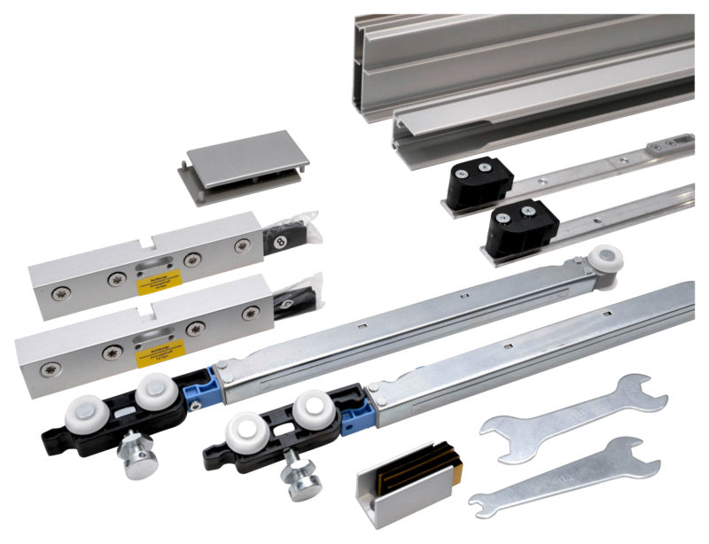 Schiebetürbeschlag für Zimmertüren in modernem Design, robust und vielseitig einsetzbar.