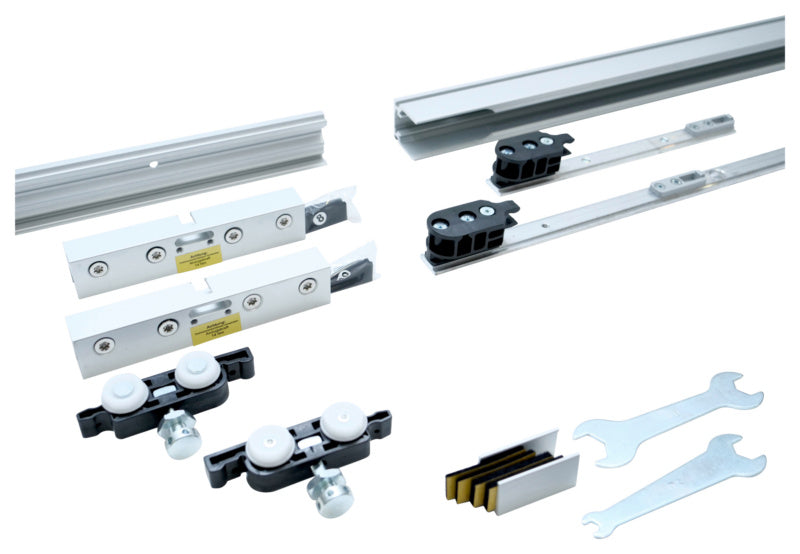 Schiebetürbeschlag in Schwarz mit robustem Design für Zimmertüren, Modell SCHIMOS80GSWR-OB.