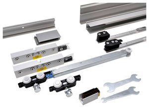 Schiebetürbeschlag für Zimmertüren mit bis zu 80 kg Tragfähigkeit und modernem Design.