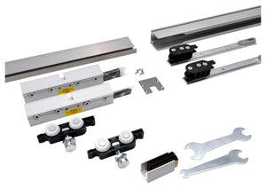 Robuster Schiebetürbeschlag aus rostfreiem Edelstahl für Zimmertüren bis 80 kg Tragkraft.