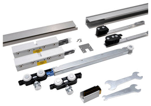 Robuster Schiebetürbeschlag aus rostfreiem Edelstahl für Innentüren, mit eleganter Optik.