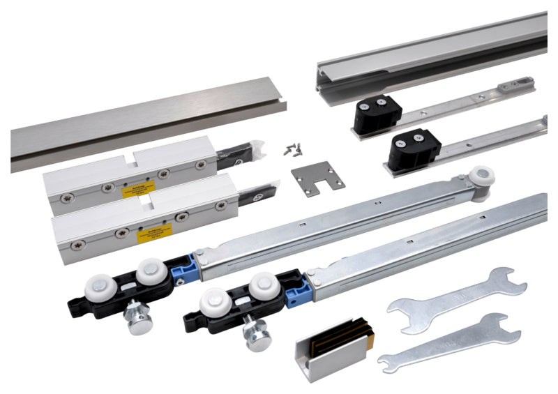 Schiebetürbeschlag aus rostfreiem Edelstahl für Zimmertüren mit leisen Rollen und 80 kg Tragkraft