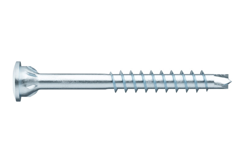 Spanplattenschraube mit Bohrspitze, flachem Kopf und rostfreiem Stahl, ideal für Holzverbindungen.