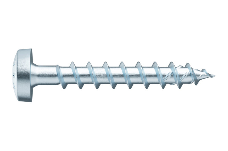Stainless steel pan head screw with a flat underside and a robust design for various applications.