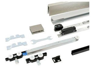 Moderner Schiebetürbeschlag für Zimmertüren mit robustem Metall und klarer Montageanleitung.