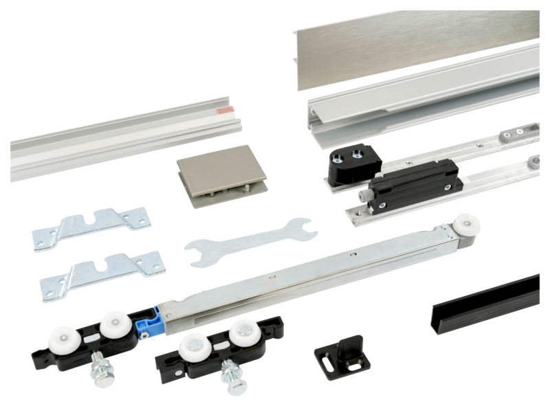 Robuster Schiebetürbeschlag für Zimmertüren mit elegantem Design und einfacher Montage.