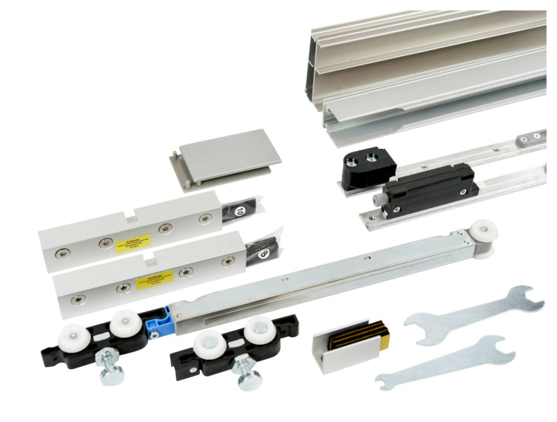 Schiebetürbeschlag für Zimmertüren in robustem Design mit glattem Laufmechanismus.