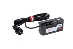 Kompaktes Netzteil für Akku-Arbeitsleuchte mit Überstrom- und Überspannungsschutz.