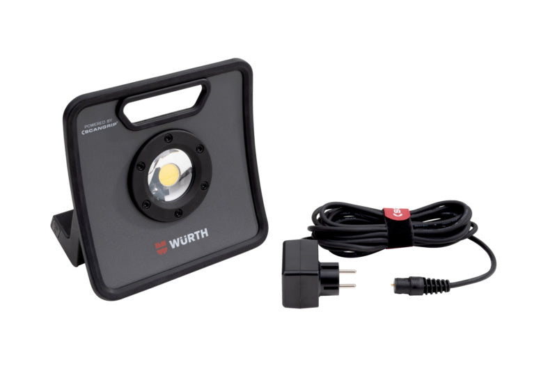 Kompakte Akku-LED-Arbeitsleuchte mit flexiblem Design und mehreren Helligkeitsstufen.