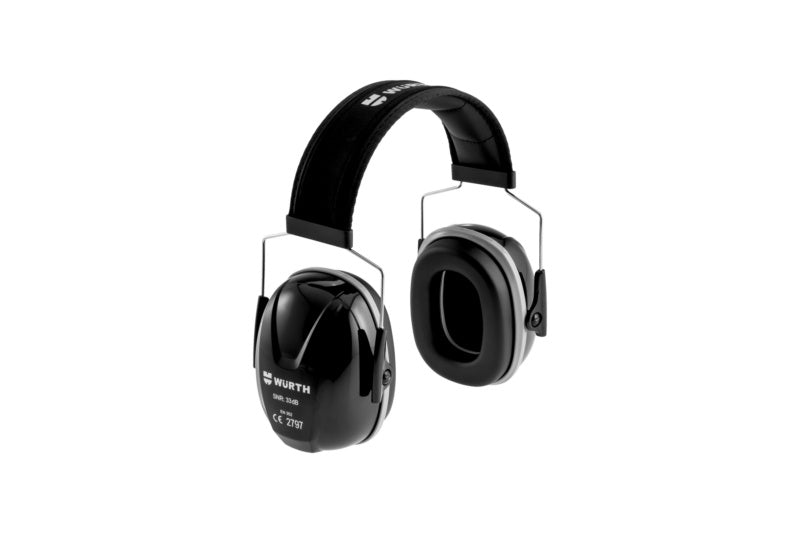 Schwarzer Kapselgehörschutz mit gepolsterten Ohrmuscheln und verstellbarem Bügel.