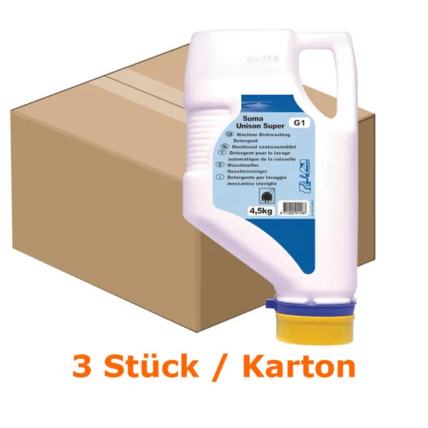 Suma Unison Super G1 Reinigungskonzentrat in 4,5L Flasche mit Karton.