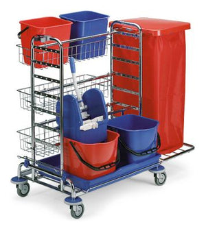 Verchromter Jumbo Master Wagen mit stabilen Regalböden und leichtgängigen Rollen.