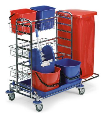 Verchromter Jumbo Master Wagen mit stabilen Regalböden und leichtgängigen Rollen.