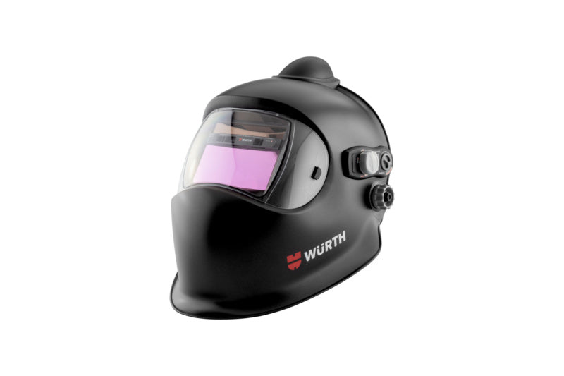Schweißerhelm mit Gebläsefiltergerät, ergonomisch, große Sichtscheibe und UV-Schutz.