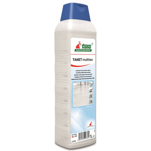 Flasche Tanet Multitan Allzweckreiniger mit blauem Verschluss.