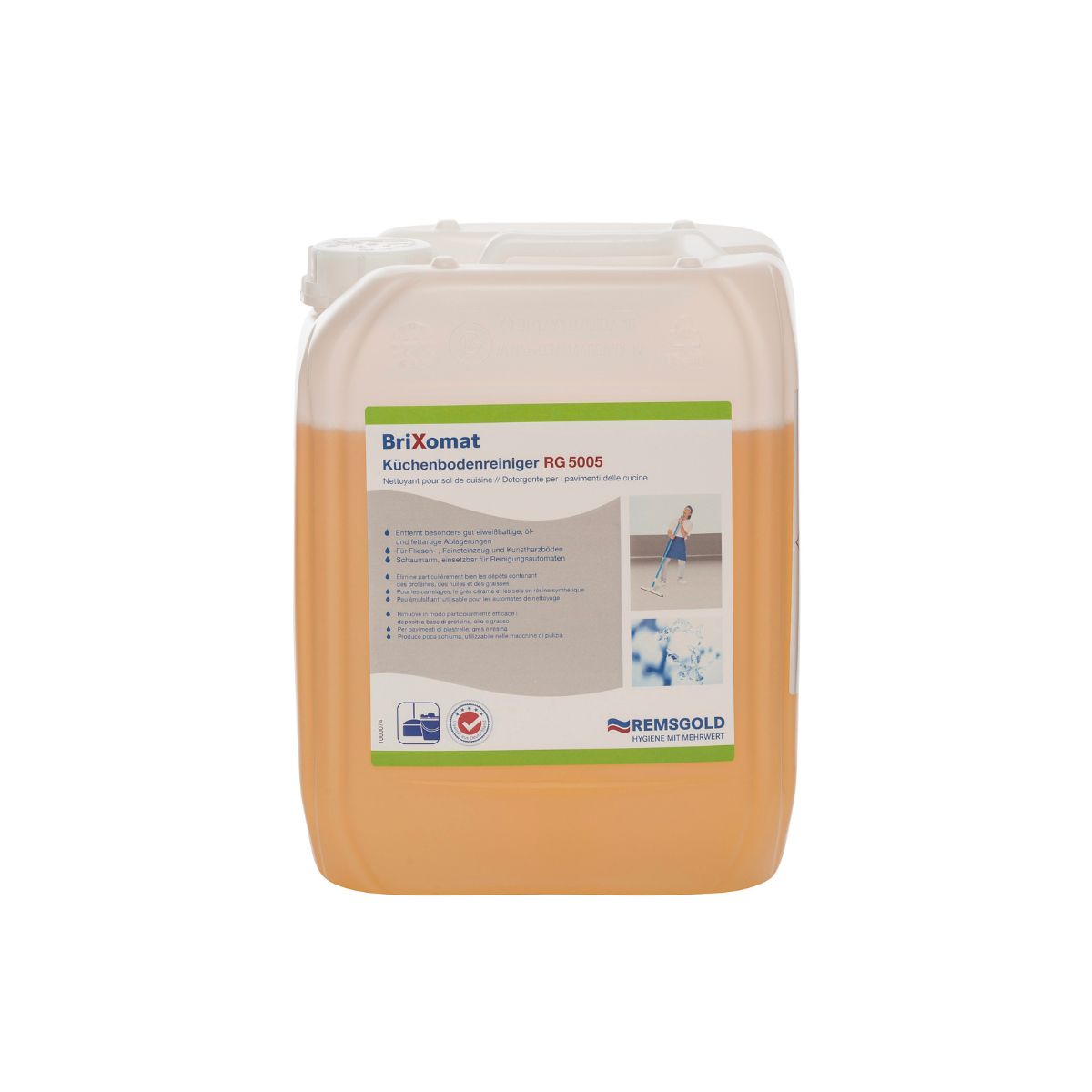 10kg canister of Brixomat Küchengrundreiniger RG 5005 for kitchen surface cleaning.