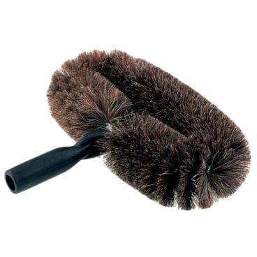 Oval wall brush with brown bristles and black handle.
