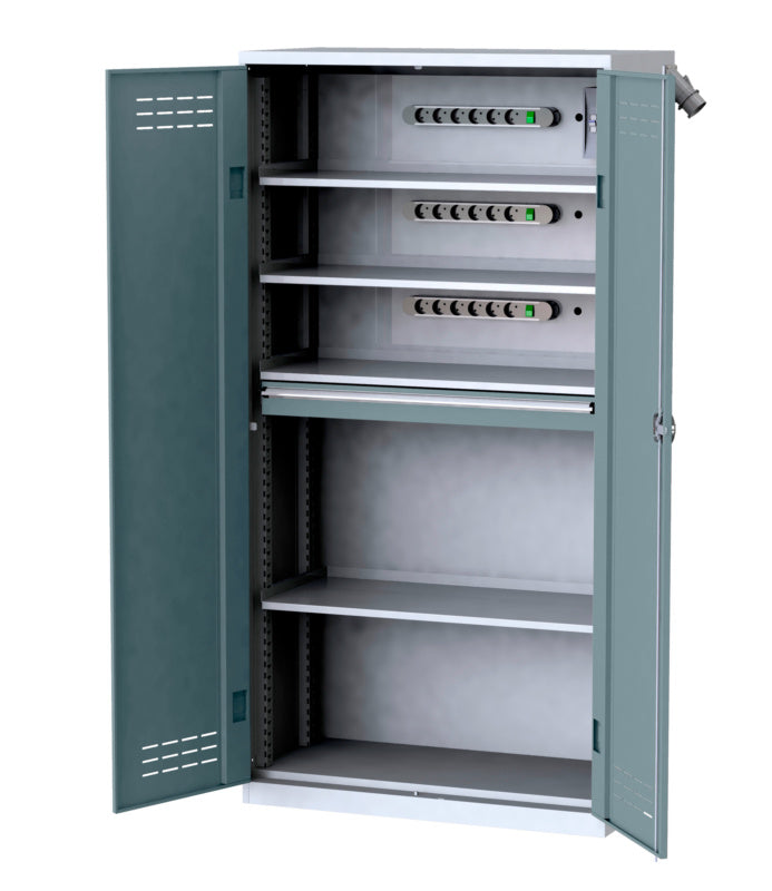 Flügeltürenschrank-FLGTRSHRNK-VOLLBL-AKKU-AS21-RAL7042     Verpackungsinhalt    1 Einheit