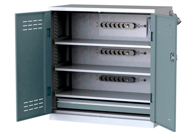 Flügeltürenschrank-FLGTRSHRNK-VOLLBL-AKKU-AS11-RAL7042     Verpackungsinhalt    1 Einheit