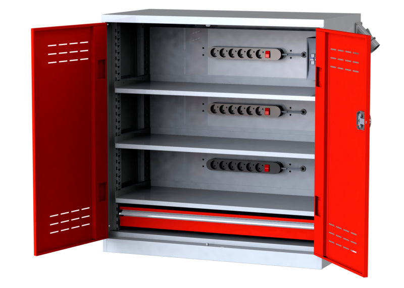 Flügeltürenschrank-FLGTRSHRNK-VOLLBL-AKKU-AS11-RAL3020     Verpackungsinhalt    1 Einheit
