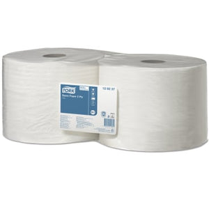 Weiße, geprägte Tork Standard Papierwischtücher 24x34 cm, 2-lagig, perforiert, 2 Rollen