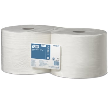 Weiße, geprägte Tork Standard Papierwischtücher 24x34 cm, 2-lagig, perforiert, 2 Rollen