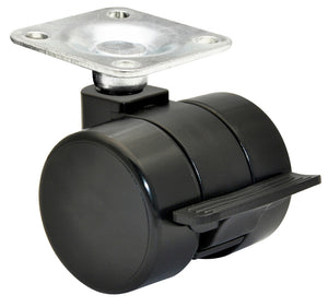 Robuste Möbelrolle mit 75 mm Durchmesser und integriertem Bremssystem für einfache Handhabung.