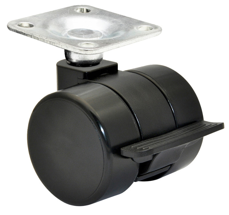 Robuste Möbelrolle mit 75 mm Durchmesser und integriertem Bremssystem für einfache Handhabung.
