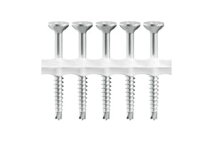 Spanplattenschraube mit Bohrspitze, aus rostfreiem Stahl, mittlere Länge und hohe Festigkeit.