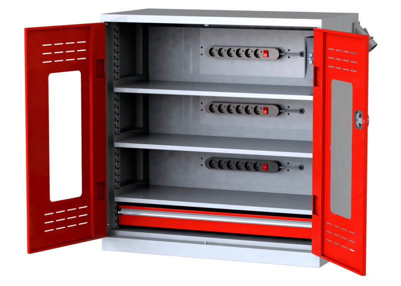 Flügeltürenschrank-FLGTRSHRNK-SICHTF-AKKU-AS12-RAL3020     Verpackungsinhalt    1 Einheit