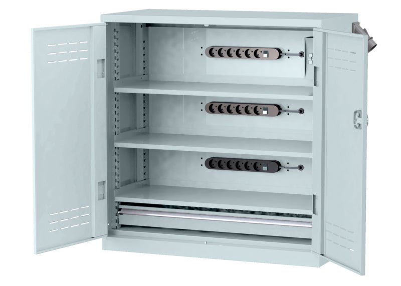 Flügeltürenschrank-FLGTRSHRNK-VOLLBL-AKKU-AS11-RAL7035     Verpackungsinhalt    1 Einheit
