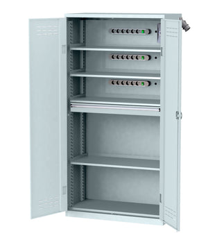 Flügeltürenschrank-FLGTRSHRNK-VOLLBL-AKKU-AS21-RAL7035     Verpackungsinhalt    1 Einheit