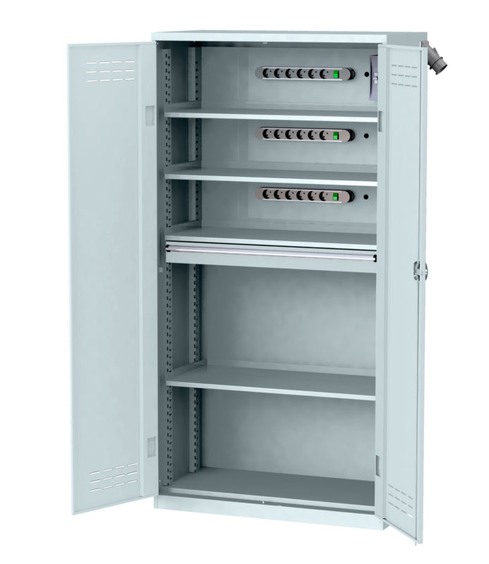 Flügeltürenschrank-FLGTRSHRNK-VOLLBL-AKKU-AS21-RAL7035     Verpackungsinhalt    1 Einheit