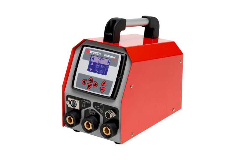 Bild des AUSBEULSPTR mit ergonomischem Griff und verschiedenen Aufsätzen für Dellenentfernung.