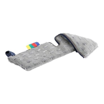 Grauer Mikrofaser-Wischmopp mit farbigen Bändern.