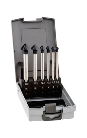 Kegelsenker Set in einer Aufbewahrungsbox mit verschiedenen Größen für Metall- und Holzarbeiten.