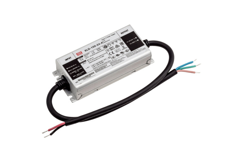 Kompakter LED-Trafo 24V 96W mit IP67 Schutzklasse für Außen- und Innenbereiche.